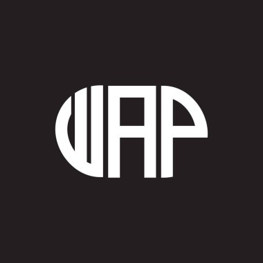 WAP harf logosu tasarımı. WAP başharflerinin baş harfleri logo konsepti. Siyah arkaplanda WAP harf tasarımı.