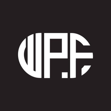 WPF mektup logosu tasarımı. WPF monogram harflerin baş harfleri logo kavramı. Siyah arkaplanda WPF harf tasarımı.