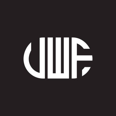 Siyah arka planda UWF harf logosu tasarımı. UWF yaratıcı harflerin baş harfleri logo kavramı. UWF harf tasarımı.