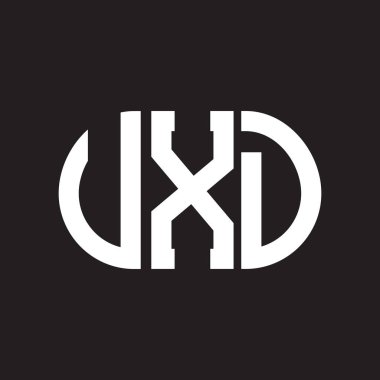 Siyah arkaplanda UXD harf logosu tasarımı. UXD yaratıcı harflerin baş harfleri logo kavramı. UXD harf tasarımı.