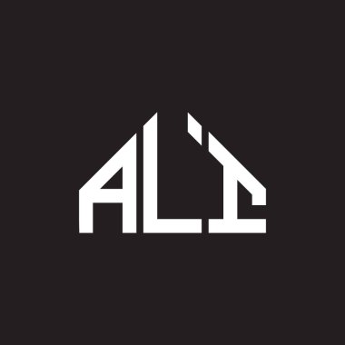 ALI harf logosu tasarımı. ALI monogram harflerin baş harfleri logo kavramı. Siyah arkaplanda ALI harf tasarımı.