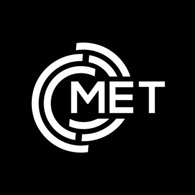 MET mektup logosu tasarımı. MET monogram harflerin baş harfleri logo kavramı. MET harf tasarımı siyah arkaplan.
