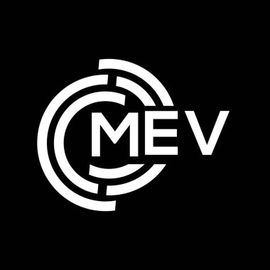 MEV harf logosu tasarımı. MEV monogram harflerin baş harfleri logo kavramı. Siyah arkaplanda MEV harf tasarımı.
