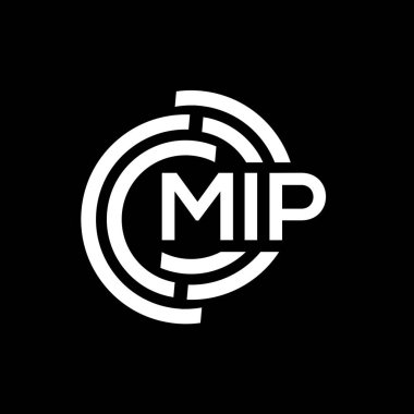 MIP harf logosu tasarımı. MIP başharflerinin baş harfleri logo konsepti. Siyah arkaplanda MIP harf tasarımı.