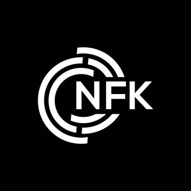 NFK mektup logosu tasarımı. NFK monogram harflerin baş harfleri logo kavramı. Siyah arkaplanda NFK harf tasarımı.