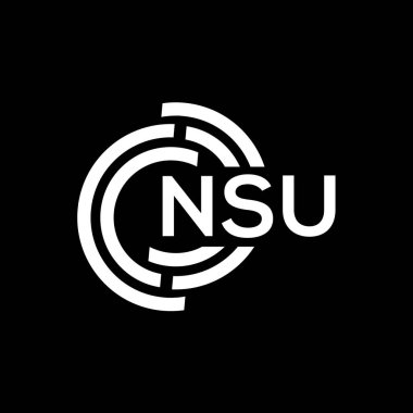 NSU harf logosu tasarımı. NSU monogram harflerin baş harflerinin logosu. Siyah arkaplanda NSU harf tasarımı.
