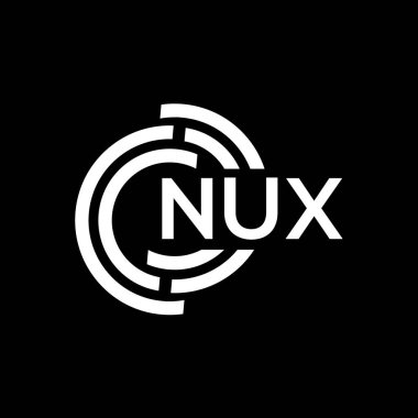 NUX harfli logo tasarımı. NUX başharflerinin baş harfleri logo konsepti. Siyah arkaplanda NUX harf tasarımı.