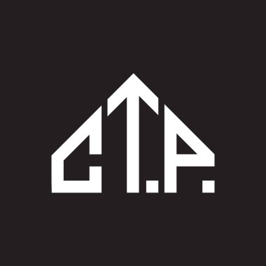 CTP harf logosu tasarımı. CTP başharflerinin baş harfleri logo konsepti. CTP harf dizaynı siyah arkaplan.