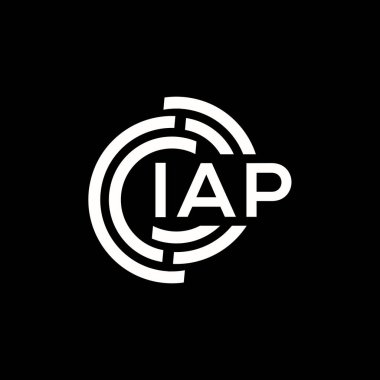 Siyah arka planda IAP harf logosu tasarımı. IAP yaratıcı harflerin baş harfleri logo kavramı. IAP harf tasarımı.