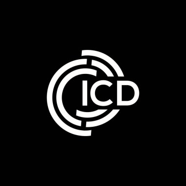 ICD 'nin siyah arkaplan üzerine logo tasarımı. ICD yaratıcı harflerin baş harfleri logo kavramı. ICD harf tasarımı.