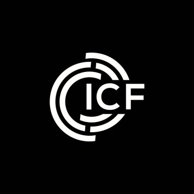 Siyah arka planda ICF harfi logo tasarımı. ICF yaratıcı harflerin baş harfleri logo kavramı. ICF harf tasarımı.