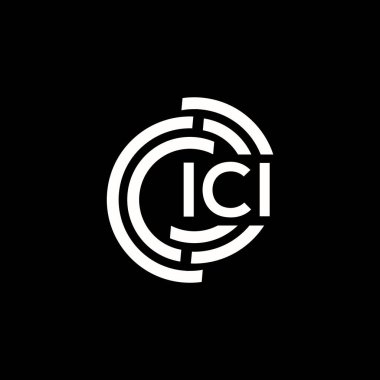 Siyah arka planda ICI harf logosu tasarımı. ICI yaratıcı harfler logosu konsepti. ICI harf tasarımı.