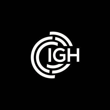 IGH mektup logosu tasarımı. IGH başharflerinin baş harfleri logo konsepti. Siyah arkaplanda IGH harf tasarımı.