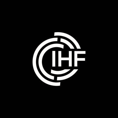 IHF mektup logosu tasarımı. IHF monogram harflerin baş harfleri logo kavramı. Siyah arkaplanda IHF harf tasarımı.