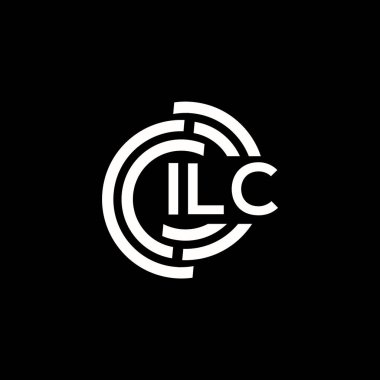 ILC harf logosu tasarımı. ILC başharflerinin baş harfleri logo konsepti. Siyah arkaplanda ILC harf tasarımı.