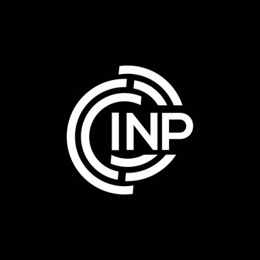 INP mektup logosu tasarımı. INP başharflerinin baş harfleri logo konsepti. Siyah arkaplanda INP harf tasarımı.