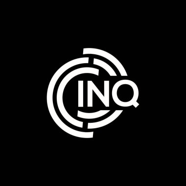 INQ harf logosu tasarımı. INQ monogram harflerin baş harfleri logo kavramı. INQ harf tasarımı siyah arkaplan.