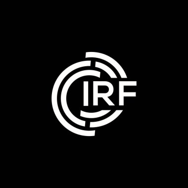 IRF mektup logosu tasarımı. IRF başharflerinin baş harfleri logo konsepti. IRF harf dizaynı siyah arkaplan.