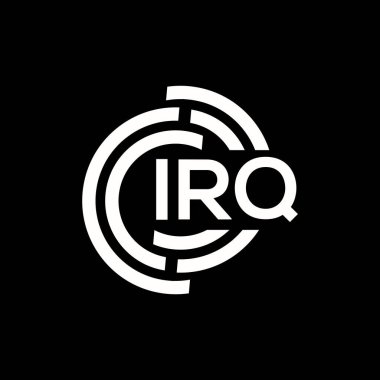 IRQ harf logosu tasarımı. IRQ başharflerinin baş harfleri logo konsepti. IRQ harf dizaynı siyah arkaplan.