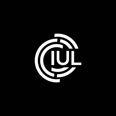 IUL harf logosu tasarımı. IUL başharflerinin baş harfleri logo konsepti. Siyah arkaplanda IUL harf tasarımı.