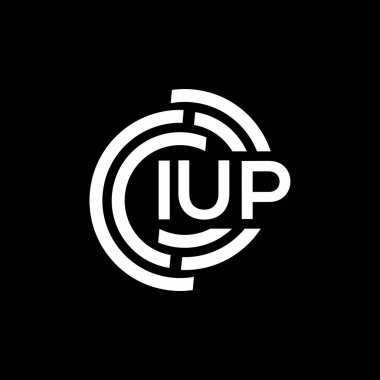 IUP mektup logosu tasarımı. IUP başharflerinin baş harfleri logo konsepti. Siyah arkaplanda IUP harf tasarımı.