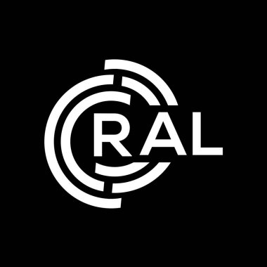 RAL harf logosu tasarımı. RAL monogram harflerin baş harflerinin logosu. Siyah arkaplanda RAL harf tasarımı.