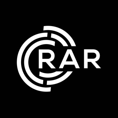 RAR harfi logo tasarımı. RAR monogram harflerin baş harfleri logo kavramı. Siyah arkaplanda RAR harf tasarımı.