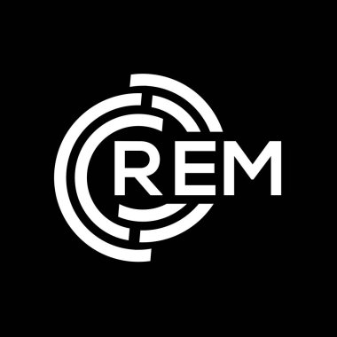 REM harf logosu tasarımı. REM monogram harflerin baş harfleri logo kavramı. Siyah arkaplanda REM harf tasarımı.