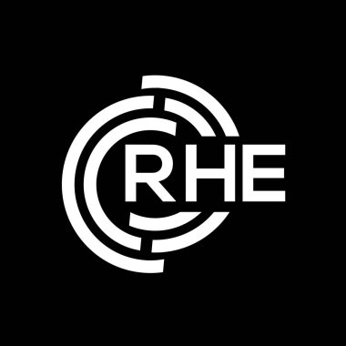 RHE harf logosu tasarımı. RHE baş harfleri logo konsepti. Siyah arkaplanda RHE harf tasarımı.
