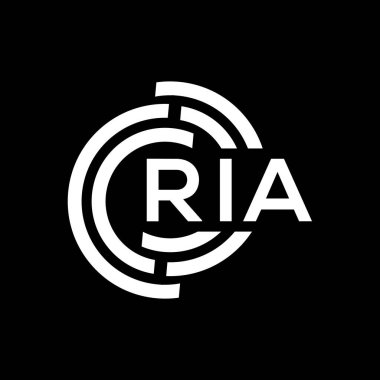 RIA mektup logosu tasarımı. RIA baş harfleri logo konsepti. RIA harf dizaynı siyah arkaplan.