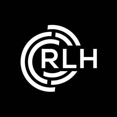 RLH harf logosu tasarımı. RLH monogram harflerin baş harflerinin logosu. Siyah arkaplanda RLH harf tasarımı.