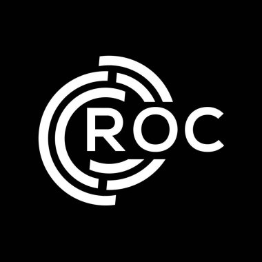 ROC harf logosu tasarımı. ROC başharflerinin baş harfleri logo konsepti. Siyah arkaplanda ROC harf tasarımı.