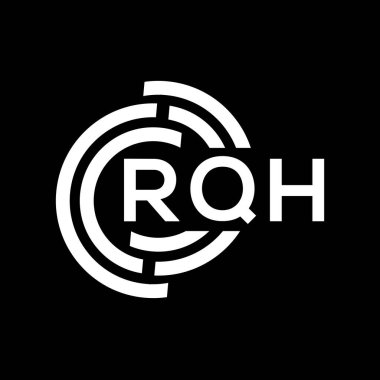 RQH harf logosu tasarımı. RQH monogram harflerin baş harfleri logo kavramı. Siyah arkaplanda RQH harf tasarımı.