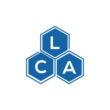 Beyaz arka planda LCA harf logosu tasarımı. LCA yaratıcı harflerin baş harfleri logo kavramı. LCA harf tasarımı.