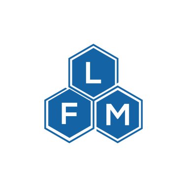 Beyaz arka planda LFM harf logosu tasarımı. LFM yaratıcı harflerin baş harfleri logo kavramı. LFM harf tasarımı.