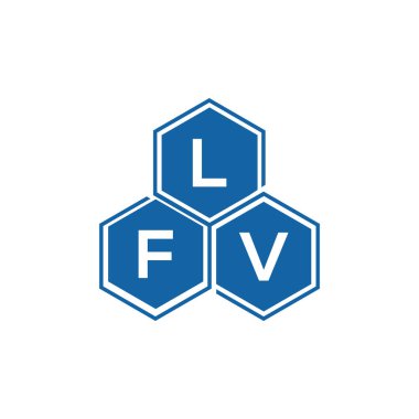 Beyaz arka planda LFV harf logosu tasarımı. LFV yaratıcı harflerin baş harfleri logo kavramı. LFV harf tasarımı.