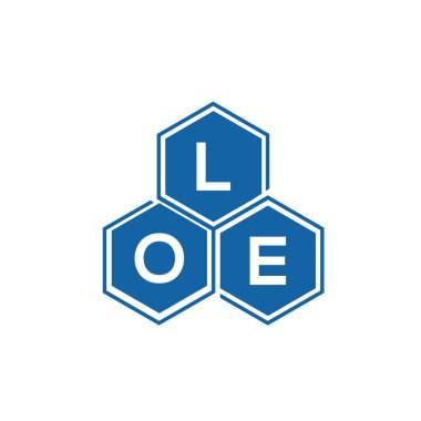 Beyaz arka planda LOE harfli logo tasarımı. Yaratıcı harflerin baş harfleri logo konsepti. LOE harf tasarımı.