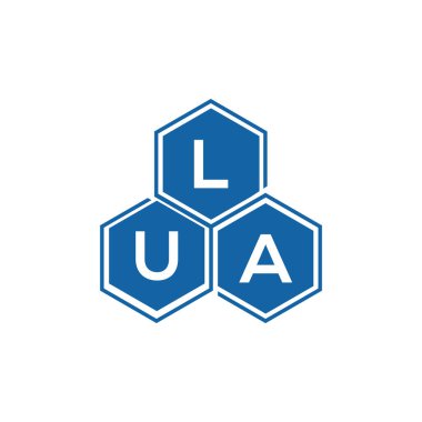 Beyaz arka planda LUA harf logosu tasarımı. LUA yaratıcı harfler logosu konsepti. LUA harf tasarımı.