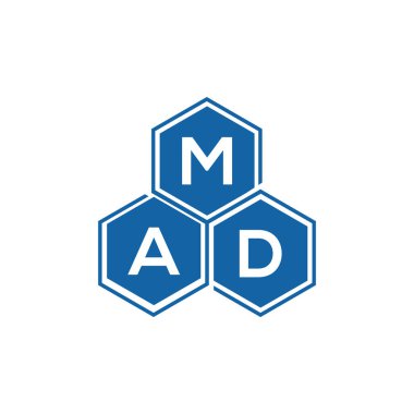 Beyaz arkaplanda MAD harf logosu tasarımı. Çılgın yaratıcı harflerin baş harfleri logo konsepti. MAD harf tasarımı.