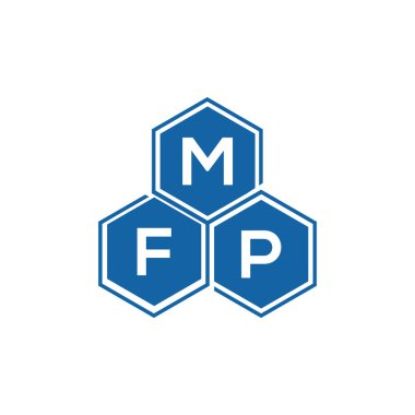 Beyaz arka planda MFP harf logosu tasarımı. MFP yaratıcı harflerin baş harfleri logo kavramı. MFP harf tasarımı.
