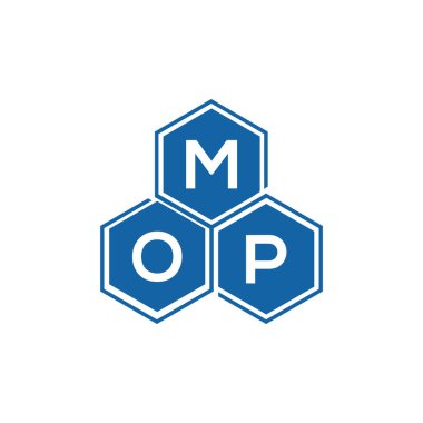 Beyaz arkaplanda MOP harf logosu tasarımı. MOP yaratıcı harflerin baş harfleri logo kavramı. MOP harf tasarımı.