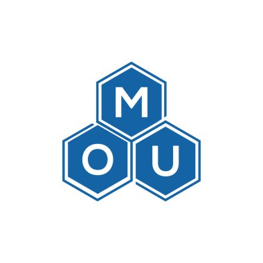 Beyaz arka planda MOU harf logosu tasarımı. MOU yaratıcı harflerin baş harfleri logo kavramı. MOU harf tasarımı.
