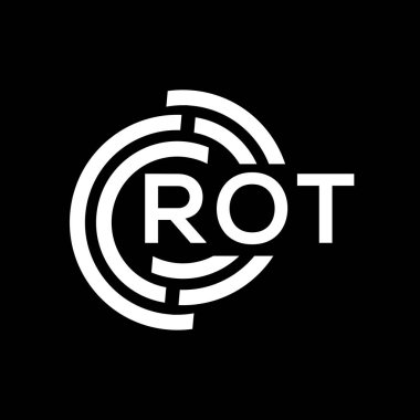 ROT harf logosu tasarımı. ROT başharflerinin baş harfleri logo konsepti. Siyah arkaplanda ROT harf tasarımı.