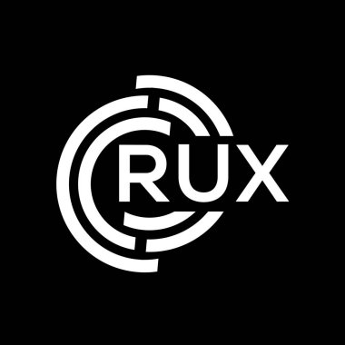 RUX harfli logo tasarımı. RUX baş harfleri logo konsepti. Siyah arkaplanda RUX harf tasarımı.