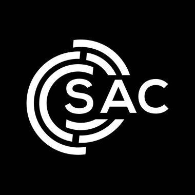 SAC harf logosu tasarımı. SAC başharflerinin baş harfleri logo konsepti. Siyah arkaplanda SAC harf tasarımı.