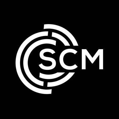 SCM harf logosu tasarımı. SCM başharflerin baş harfleri logo konsepti. Siyah arkaplanda SCM harf tasarımı.