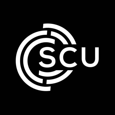SCU harf logosu tasarımı. SCU monogram harflerin baş harfleri logo kavramı. SCU harf dizaynı siyah arkaplan.