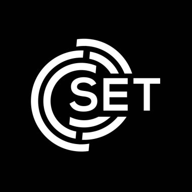 Mektup logosu tasarımı. SET monogram harflerin baş harfleri logo kavramı. Siyah arkaplanda SET harf tasarımı.