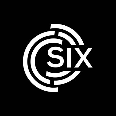 Altı harfli logo tasarımı. SIX başharflerin baş harfleri logo konsepti. Siyah arkaplanda altı harf tasarımı.