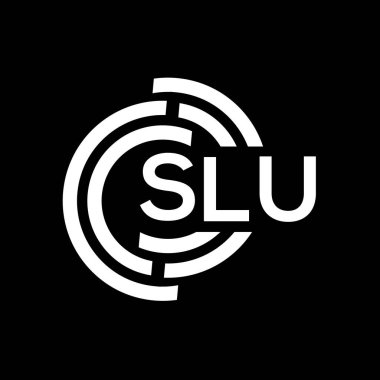 SLU harf logosu tasarımı. SLU monogram harflerin baş harflerinin logosu. Siyah arkaplanda SLU harf tasarımı.